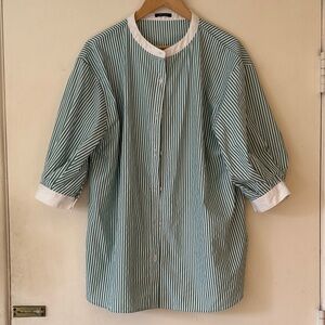 Elegant Green and White Striped Women's Button Down Shirt